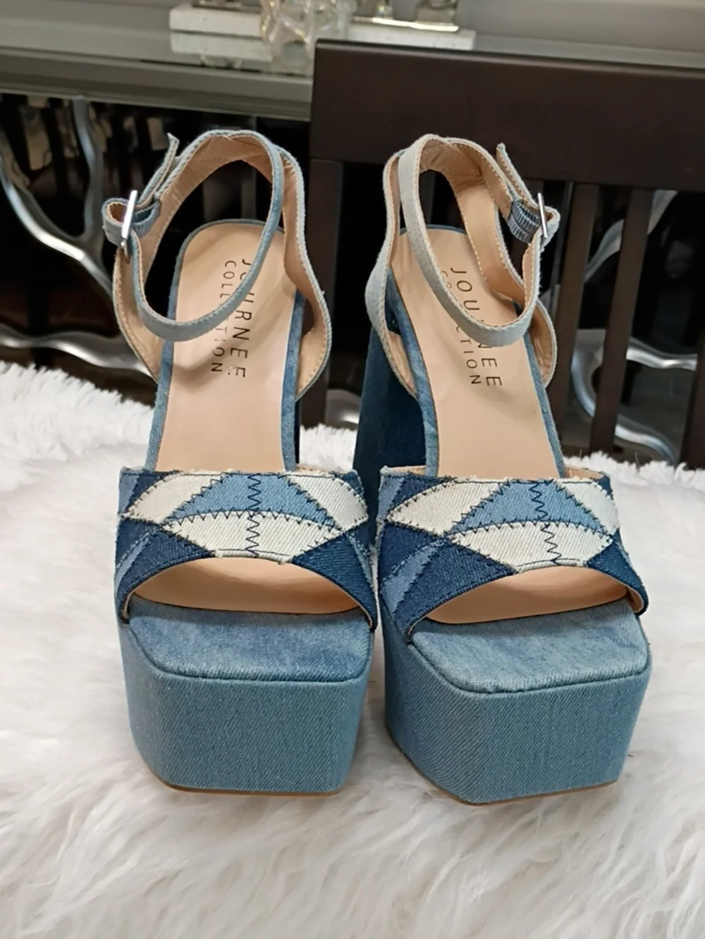 New Journee Collection Asherby Platform Slingback Sandal in Denim Blue - Women 7